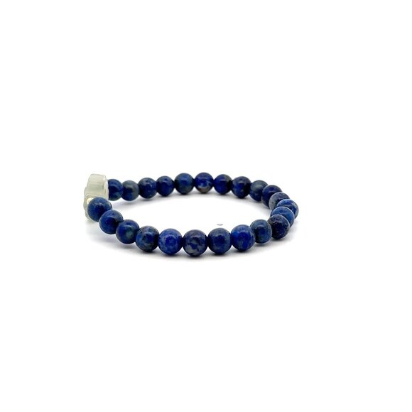 Natural Lapis Lazuli Gemstones Stretch Bracelet Jade Carved Flower with 18k Bead - Picture 5 of 5